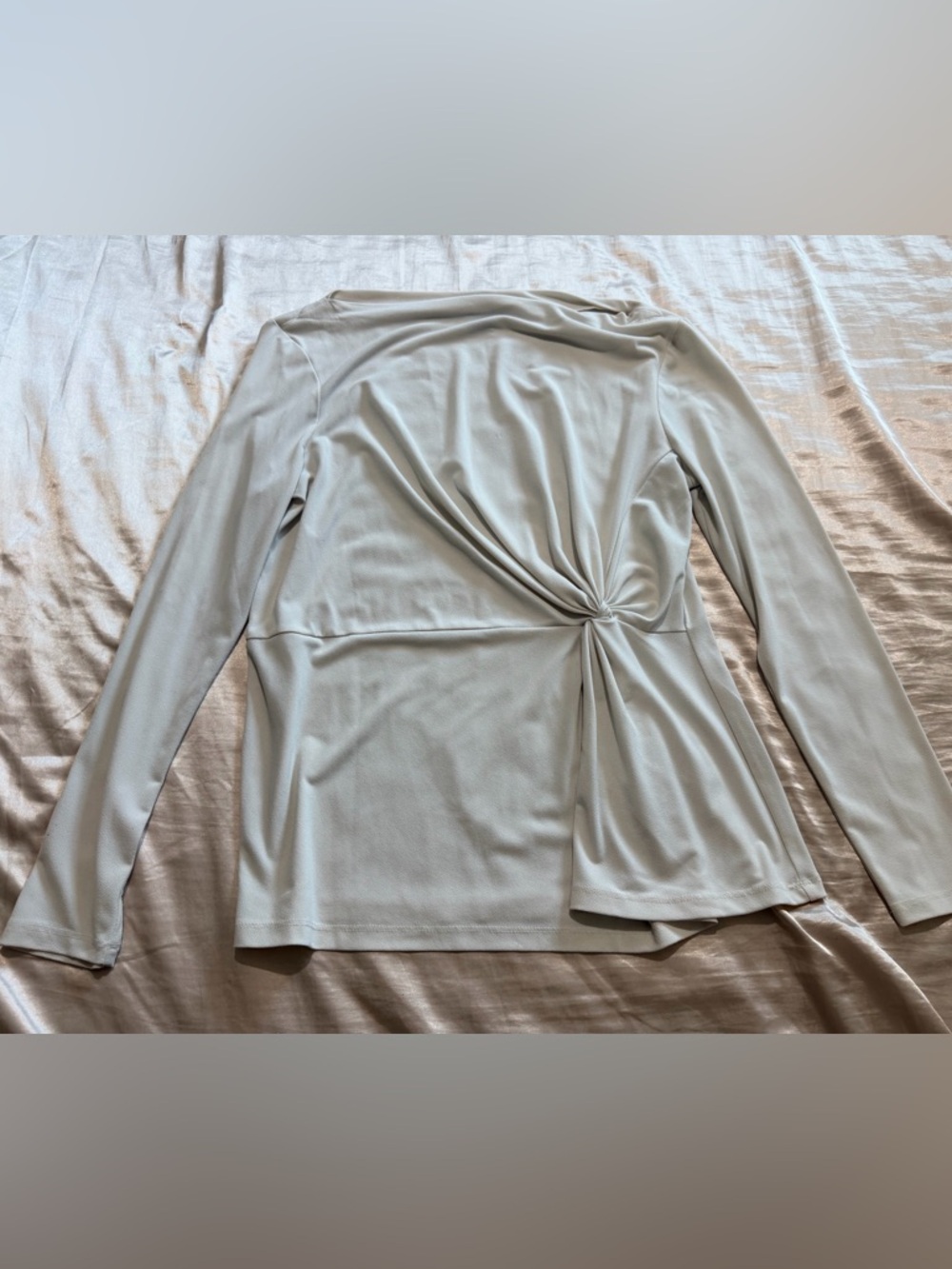 Ann Taylor Light Gray Twist-Front Long Sleeve Top
